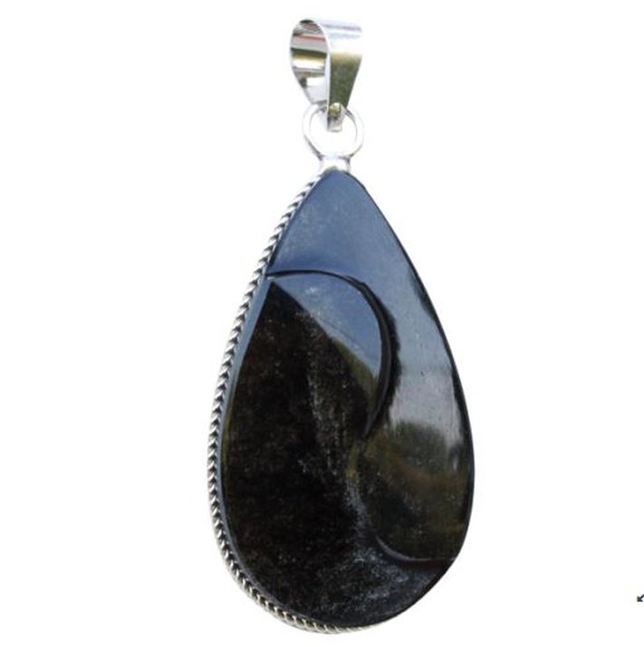 Pendentif yin yang obsidienne argentée (modèle goutte)